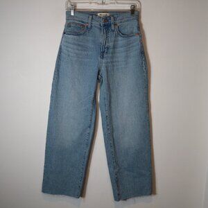 Madewell the Perfect Vintage Wide Leg Crop Jeans 25 Altoona Light Wash Raw Hem